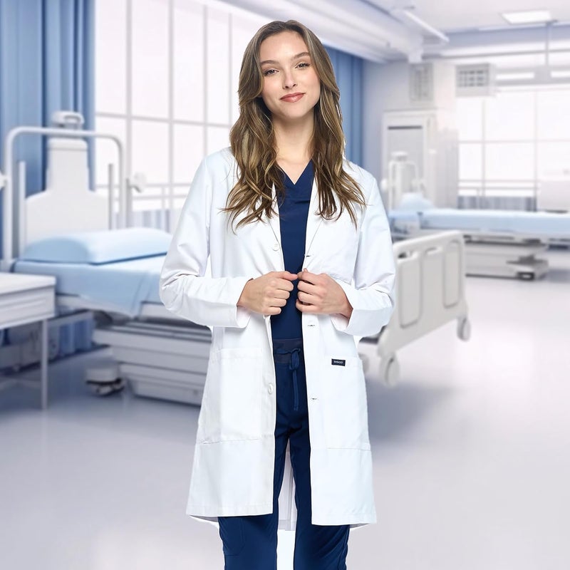 Dagacci Medical Uniform معطف مختبر أبيض مقاس 35" للجنسين من XS إلى 2XL - Image 3